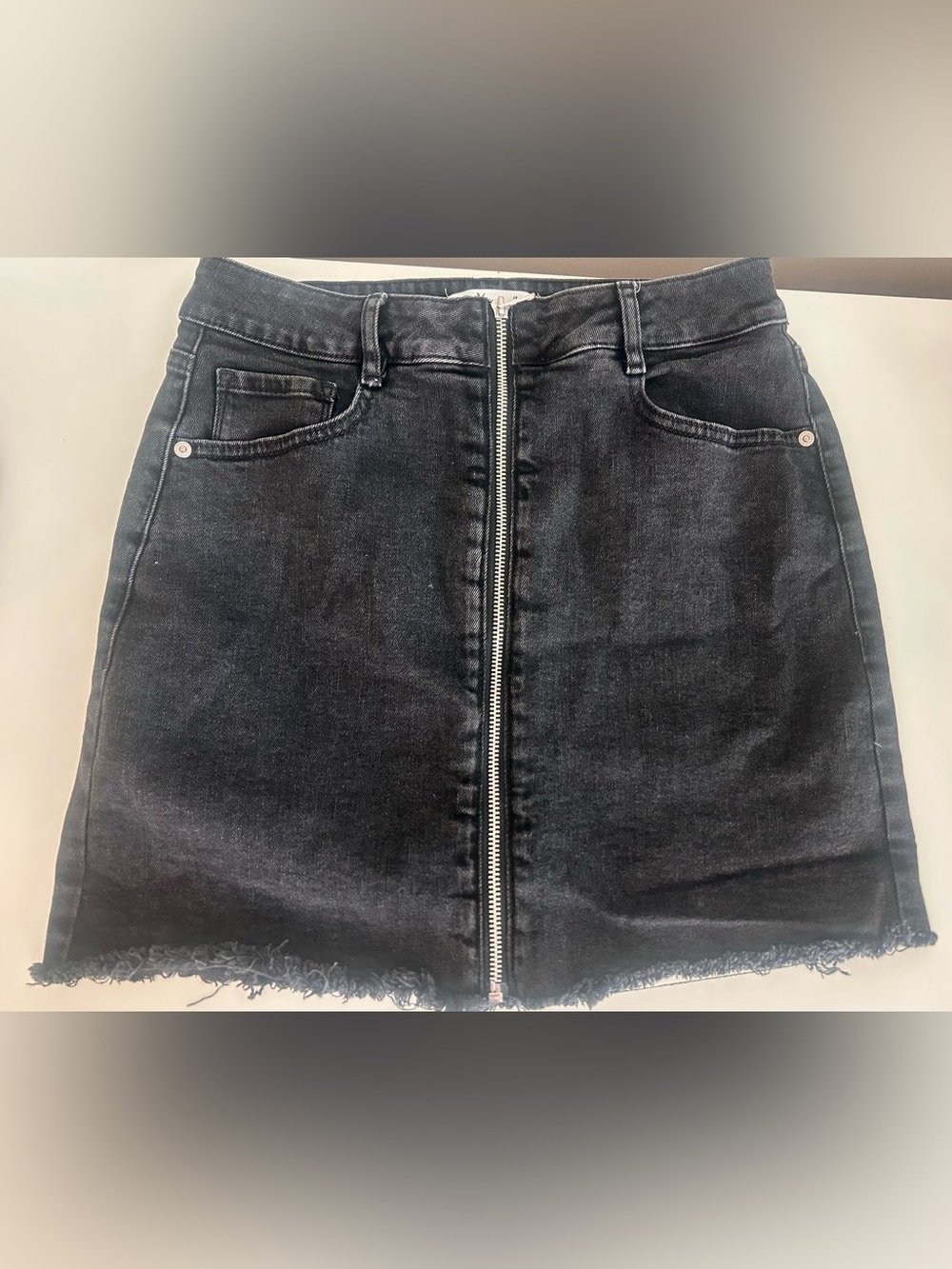 Dynamite Black Denim Zip-Front Mini Skirt